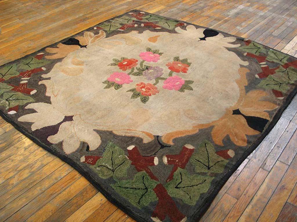 Alfombra de ganchillo americana de principios del siglo XX ( 1,80 x 1,80 m - 168 x 173 ) Lana en venta