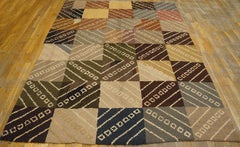 1960s Multicolor Geometric Vintage American Hooked Rug 5' 7" x7'10" Woven Carpet