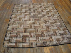 Lovely Ivory Color Antique American Hooked Rug With Repetitive Geometric Pattern