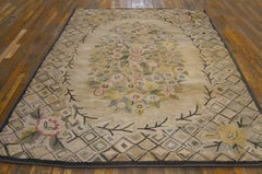 1930s Camel Medallion Folk Art Antique American Hooked Rug 5' 9" x 8' 9" Carpet