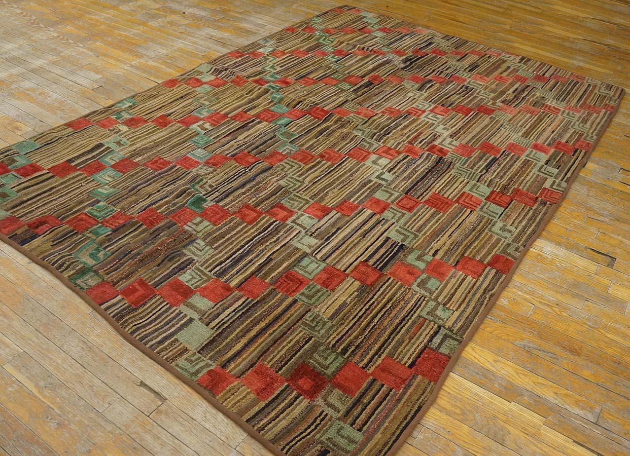 Hand-Woven Antique American Hooked Rug For Sale