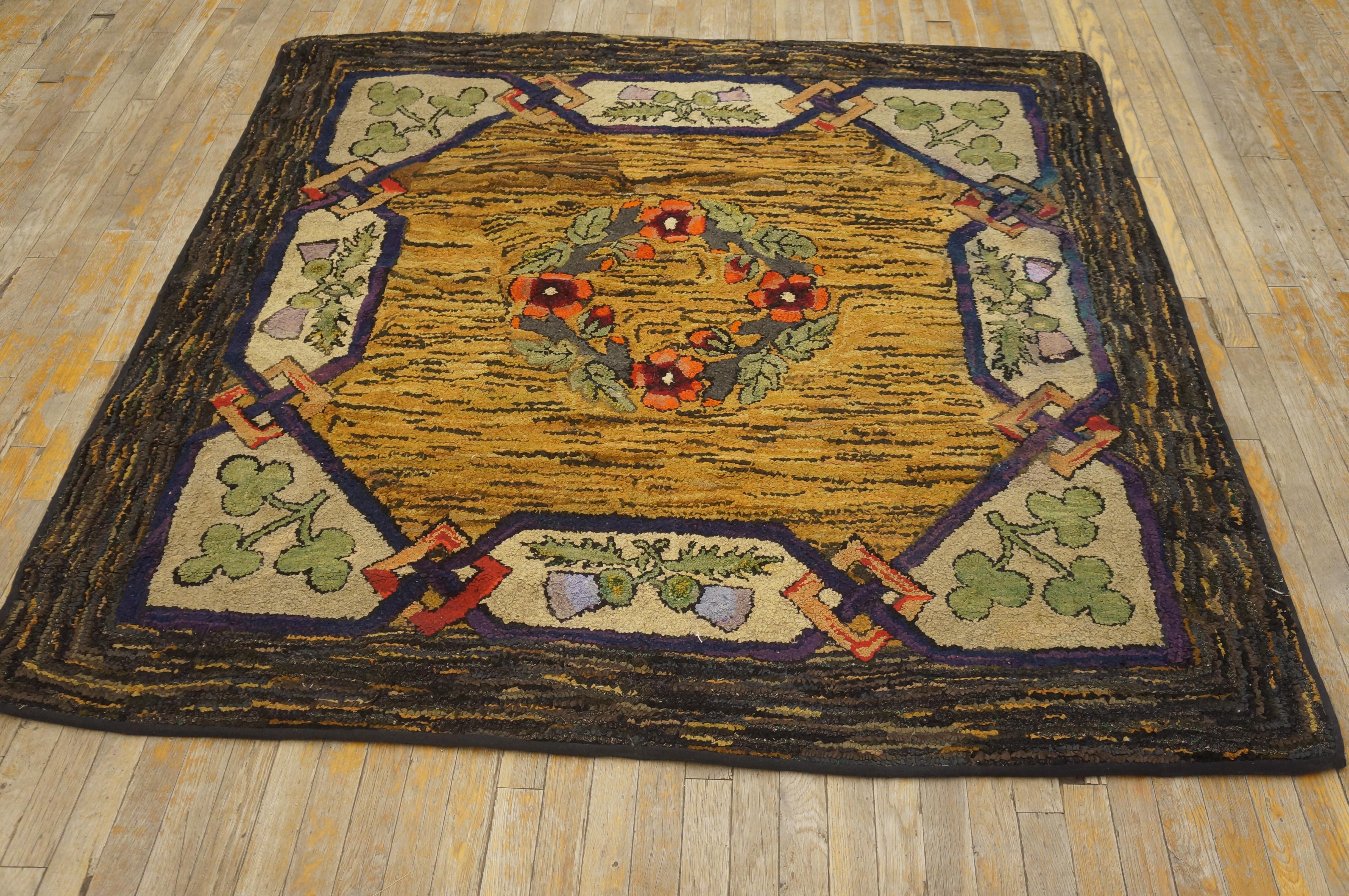 Early 20th Century American Hooked Rug with Arts & Crafts Design Influence 
( 6' x 6' - 183 x 183 )