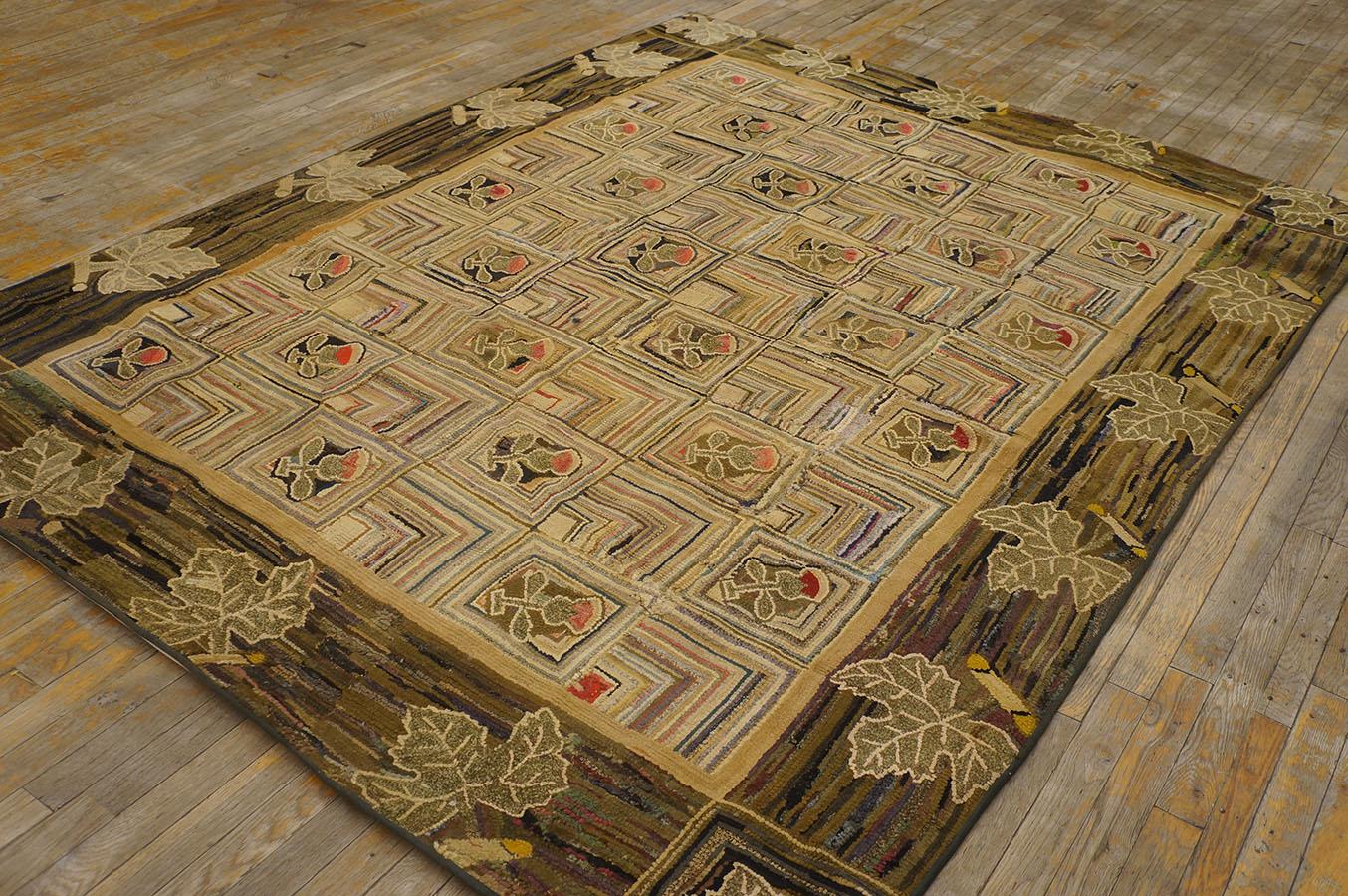 Hand-Woven Late 19th Century  American Hooked Rug ( 6'2