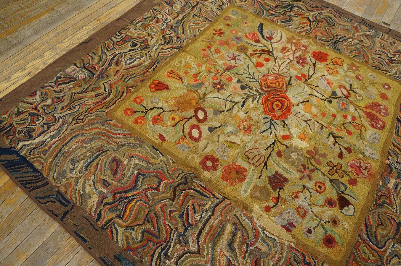 Hand-Woven Antique American Hooked Rug For Sale