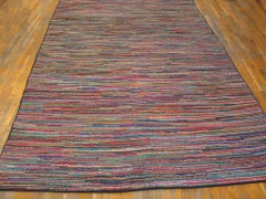 1920s Colorful Stripe Antique American Hooked Rug 6' 6" x 11' 2" Folk Art Carpet