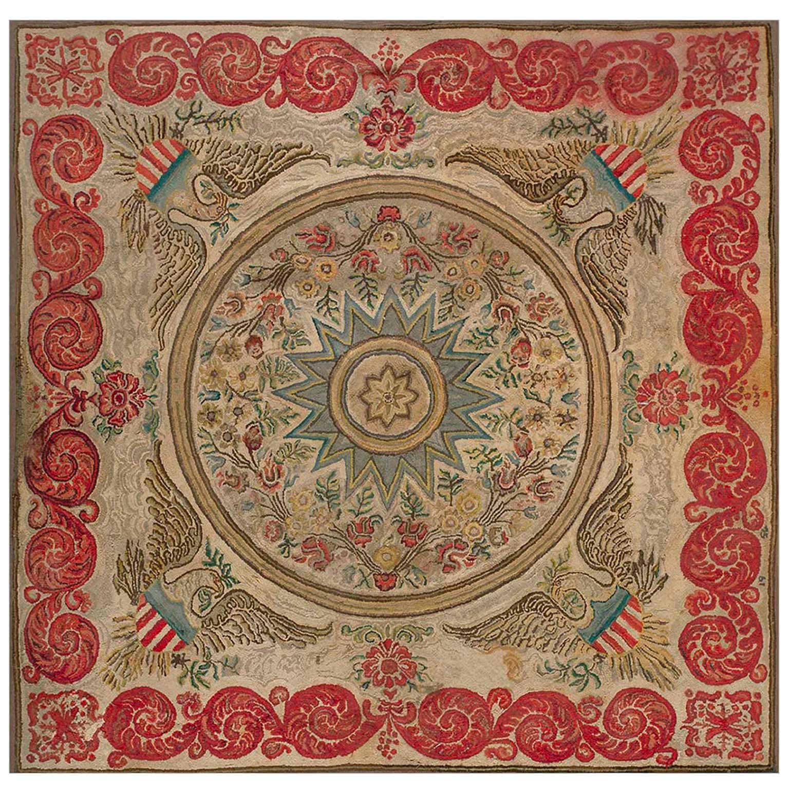 Early 20th Century  American Hooked Rug ( 6' 8'' x 6' 8'' - 203 x 203 ) For Sale