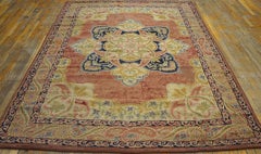 1920s Ivory and Salmon Antique American Hooked Rug 6' x 8'