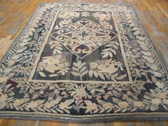 1930s Gray Floral Medallion Antique American Hooked Rug 6'0" x 9'0" Woven Carpet