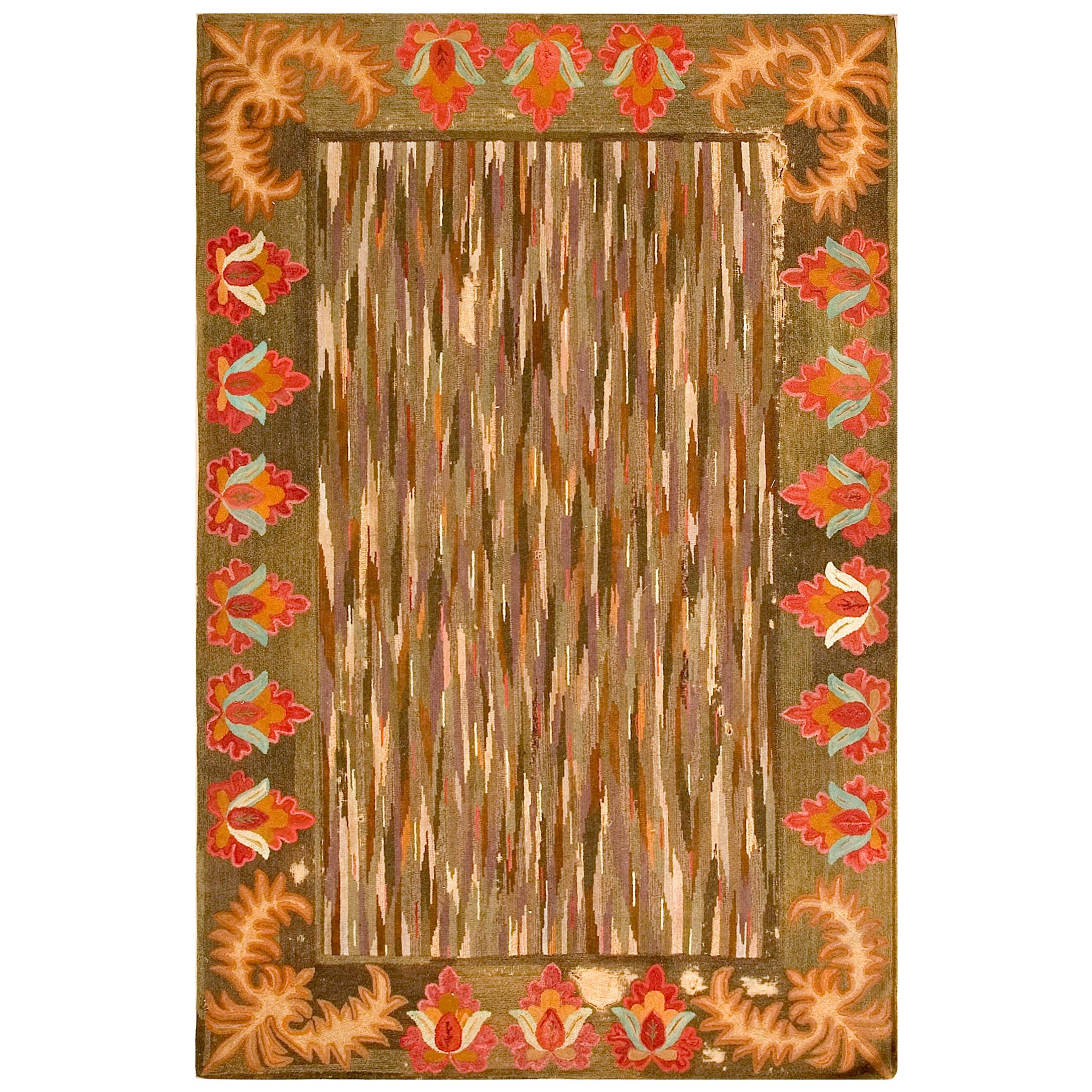 Antique American Hooked Rug For Sale