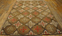 1880s Brown 4Star Folk Art Antique American Hooked Rug 6'0" x 8'2" Wool Carpet