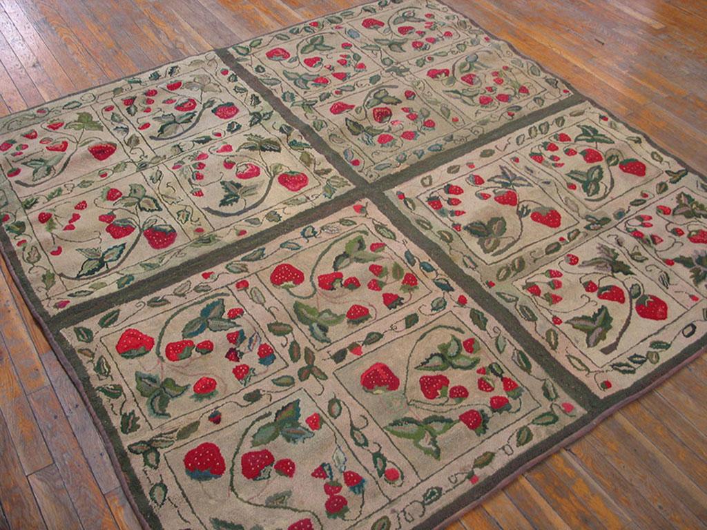 Wool Early 20th Century American Hooked Rug ( 6'3