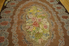 Gorgeous Camel Background with Nice Floral Design Antique American Hooked Rug