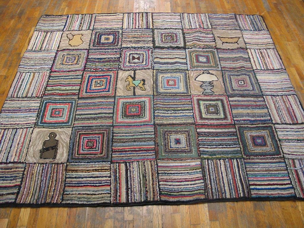 Folk Art Early 20th Century American Hooked Rug ( 7' x 8' - 213 x 245 ) For Sale