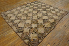 1900s Multi Geometric Folk Art Antique American Hooked Rug 7'6"x8'4" Wool Carpet