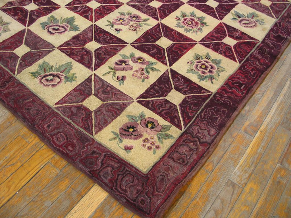 Hand-Woven Antique American Hooked Rug 7' 7