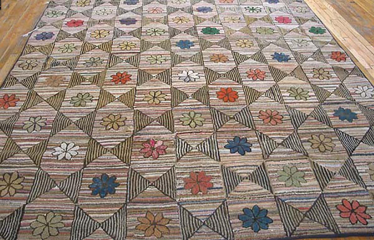 Ancien tapis américain crocheté. Taille : 7'9
