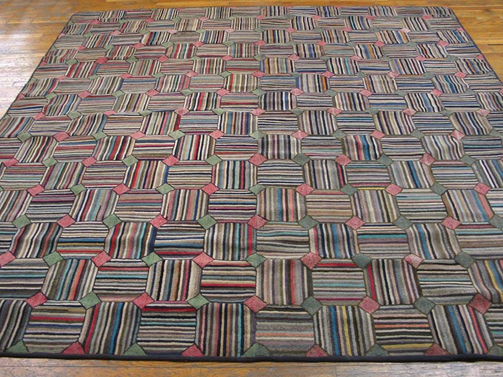 Antique American hooked rug, size: 8'10