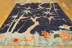 1930s Multicolor Botanical Floral Antique American Hooked Rug in Art Deco Style
