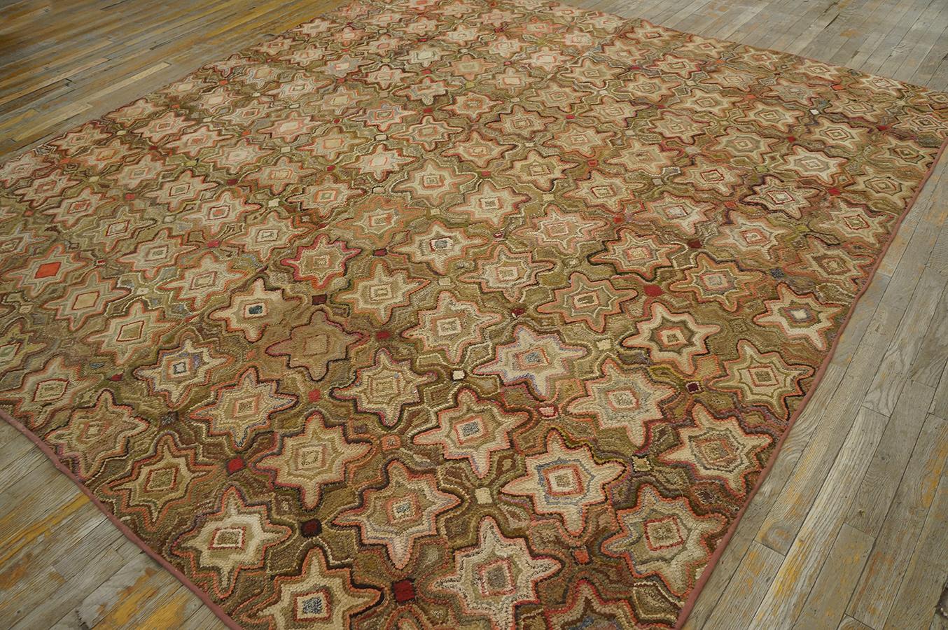 Late 19th Century Antique  American Hooked Rug 8' 4'' x8' 8''  For Sale