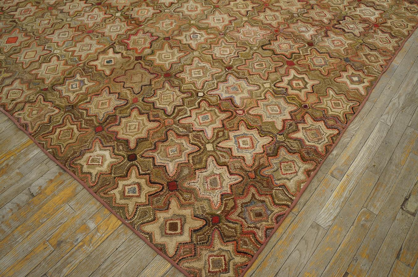 Fabric Antique  American Hooked Rug 8' 4'' x8' 8''  For Sale