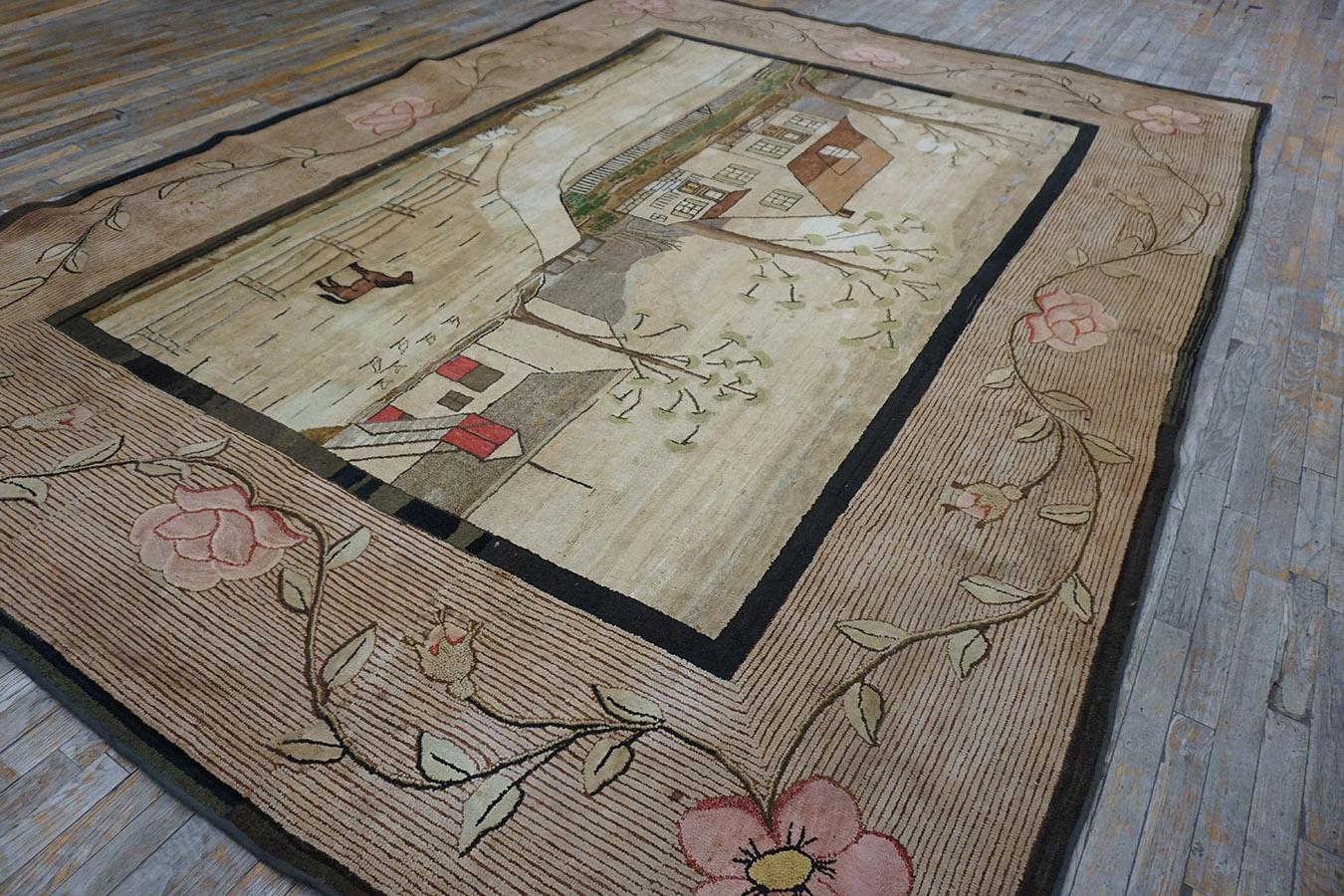 Early 20th Century Scenic American Hooked Rug ( 8'9'' x 11'8'' - 267 x 356 ) For Sale 5