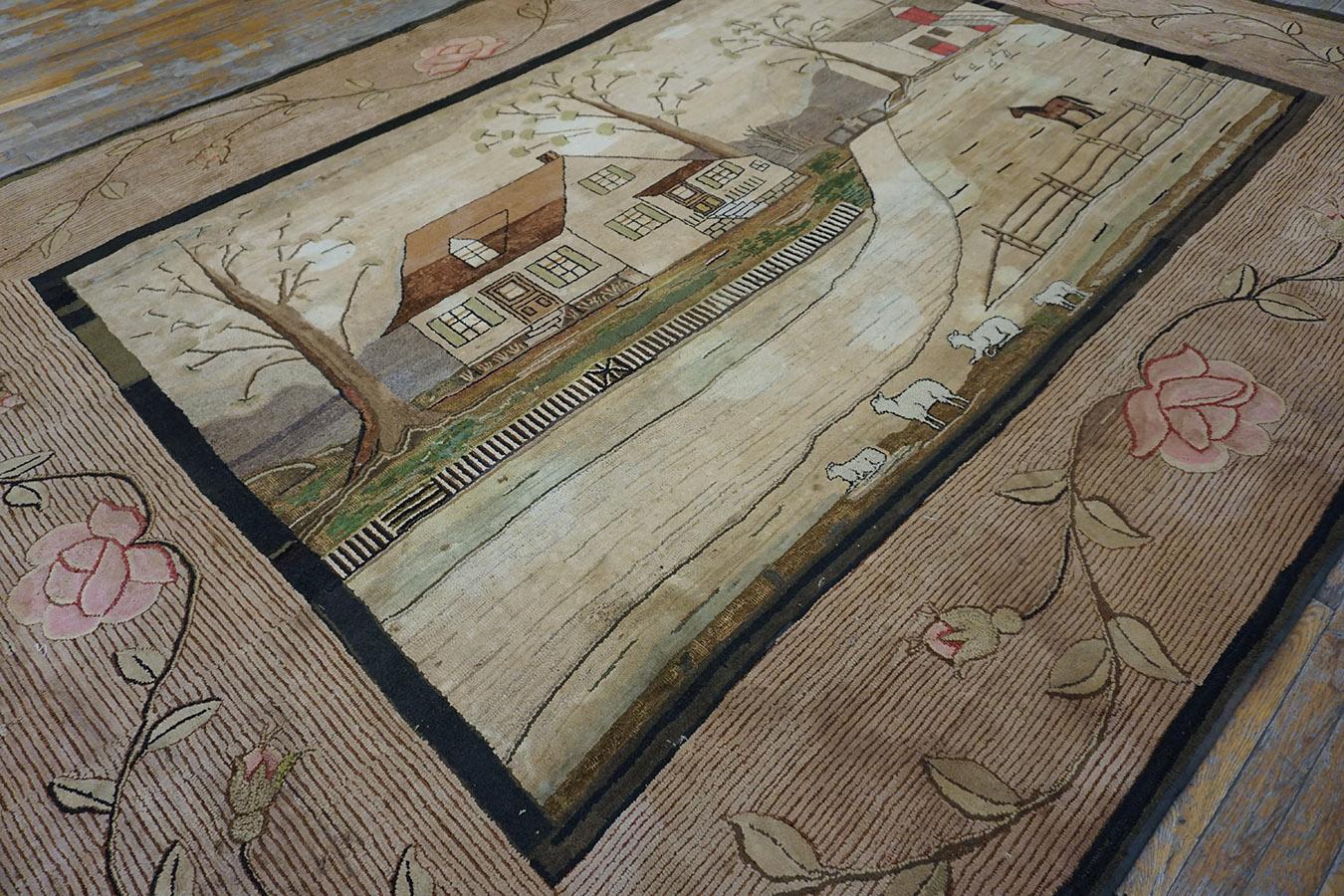 Folk Art Early 20th Century Scenic American Hooked Rug ( 8'9'' x 11'8'' - 267 x 356 ) For Sale