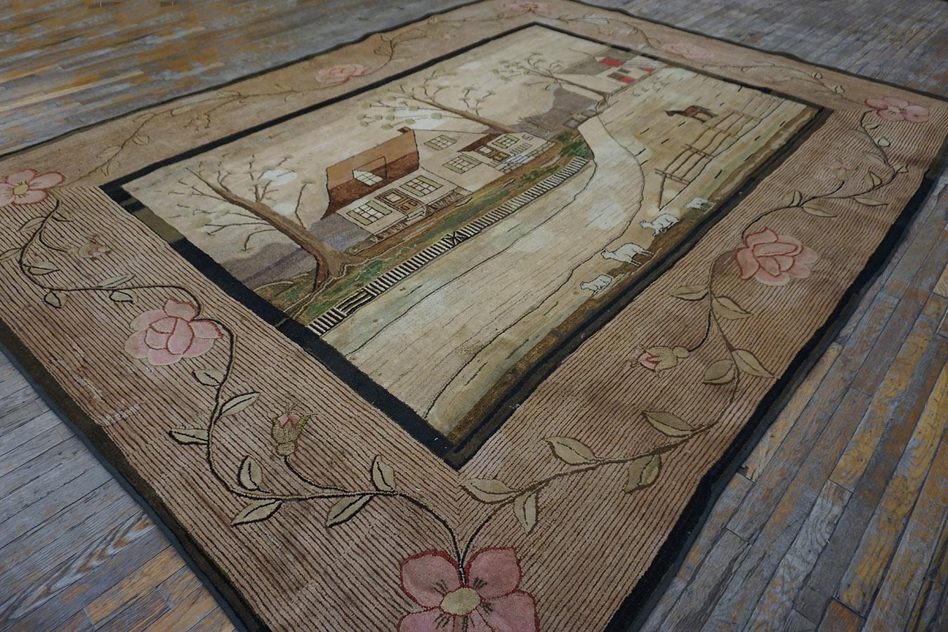 Early 20th Century Scenic American Hooked Rug ( 8'9'' x 11'8'' - 267 x 356 ) For Sale 1