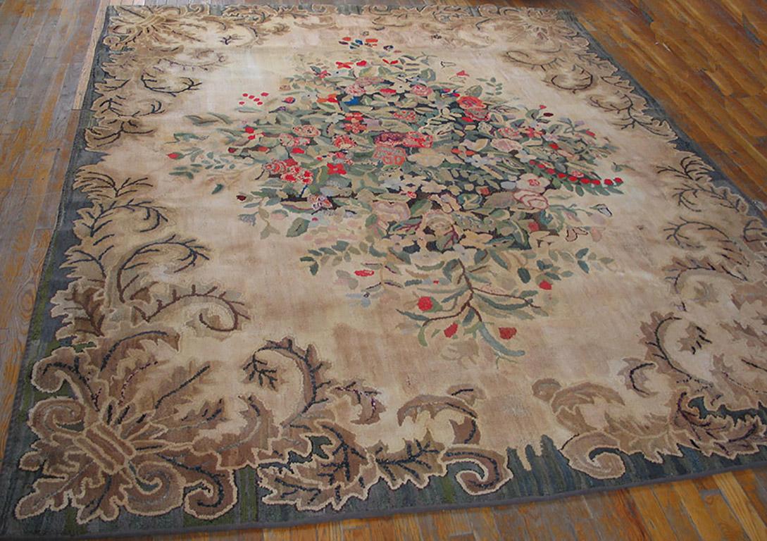 Antique American hooked rug. Size: 8'0