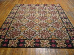 Awesome Ivory and Camel Color with Symmetric Design Antique American Hooked Rug