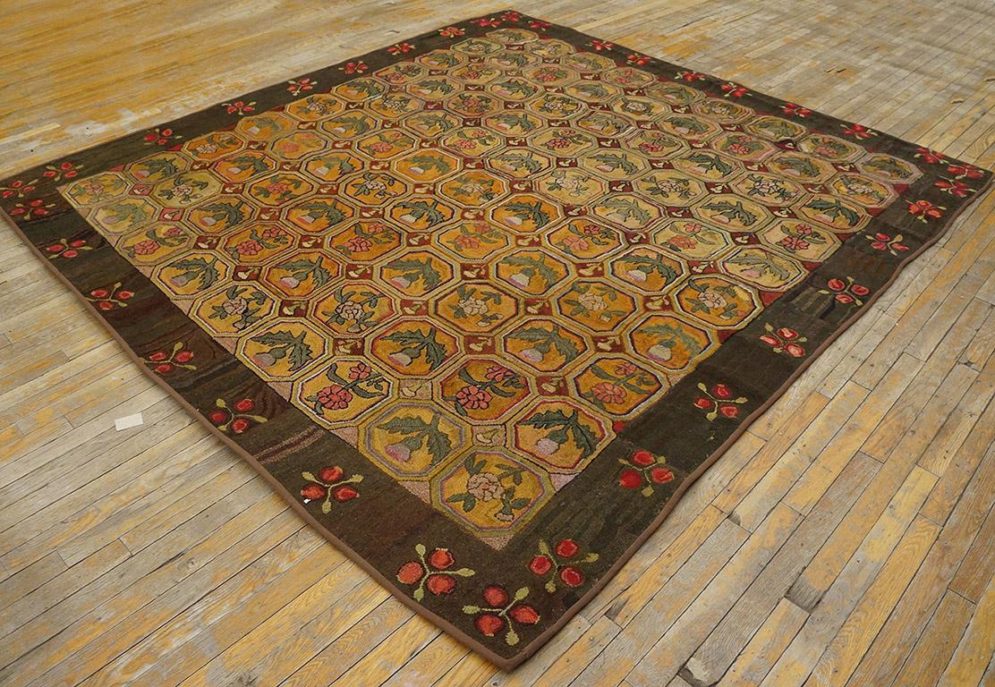 Antique American hooked rug. Size: 8'0
