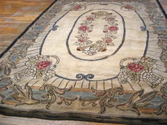 1910s Ivory Antique American Hooked Rug 8'10" x 11'8"