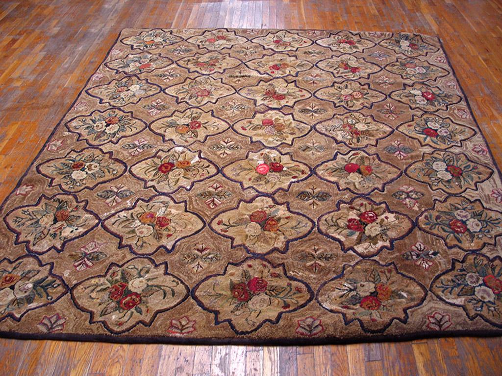 Antique American hooked rug, size: 8'1