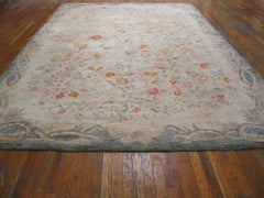 Divine Ivory Color with Delicate Florid Design Antique American Hooked Rug