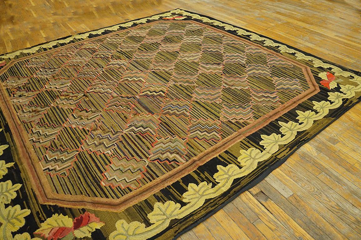 Hand-Woven 19th Century American Hooked Rug ( 8'8