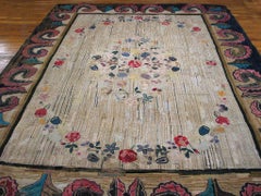 Wonderful Ivory Color with Dynamic Florid Design Antique American Hooked Rug