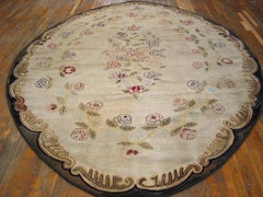 1880s Ivory Roses Folk Art Antique Oval American Hooked Rug 9' 0" x 12'0" Carpet