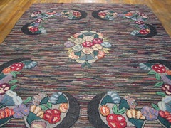 Great Colorful Bakcground with Crab-Floral Pattern Antique American Hooked Rug