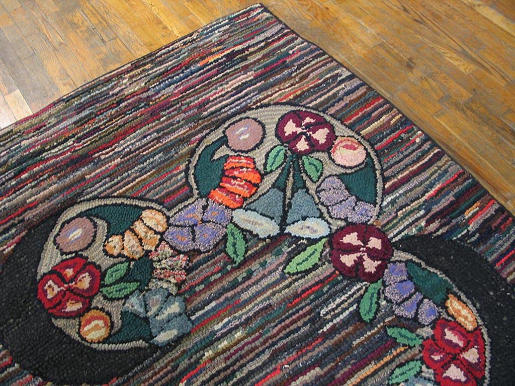 Hand-Woven Antique American Hooked Rug 9' 1