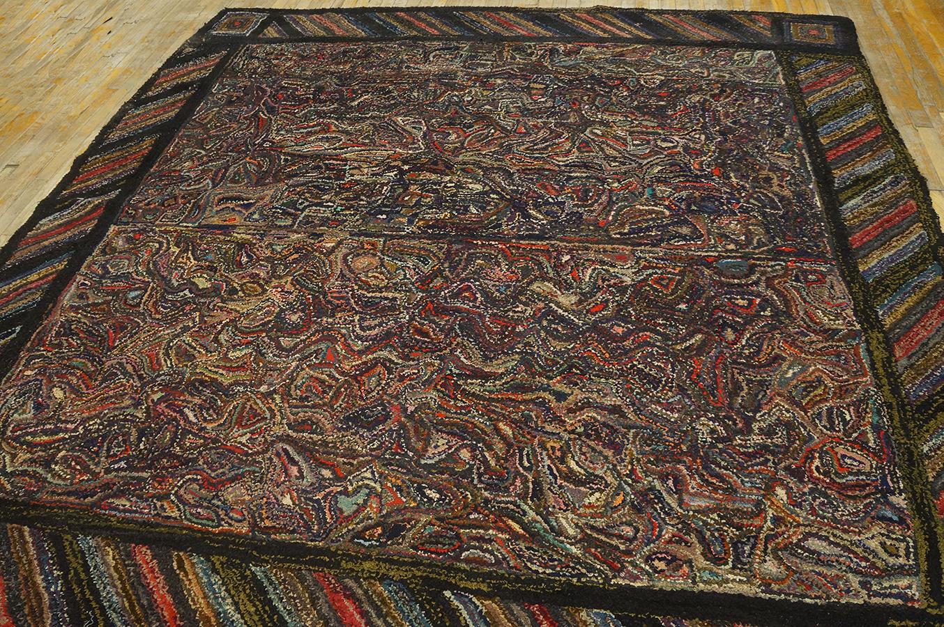 Wool 1930s Abstract Design American Hooked Rug ( 9'2