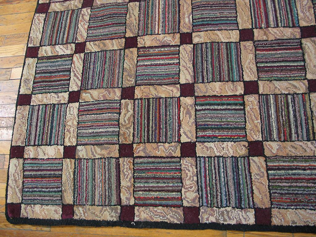 Hand-Woven Antique American Hooked Rug 9' 3