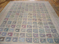 1890s Ivory Colorful Antique American Hooked Rug 9'6" x 12'6" Folk Art Carpet