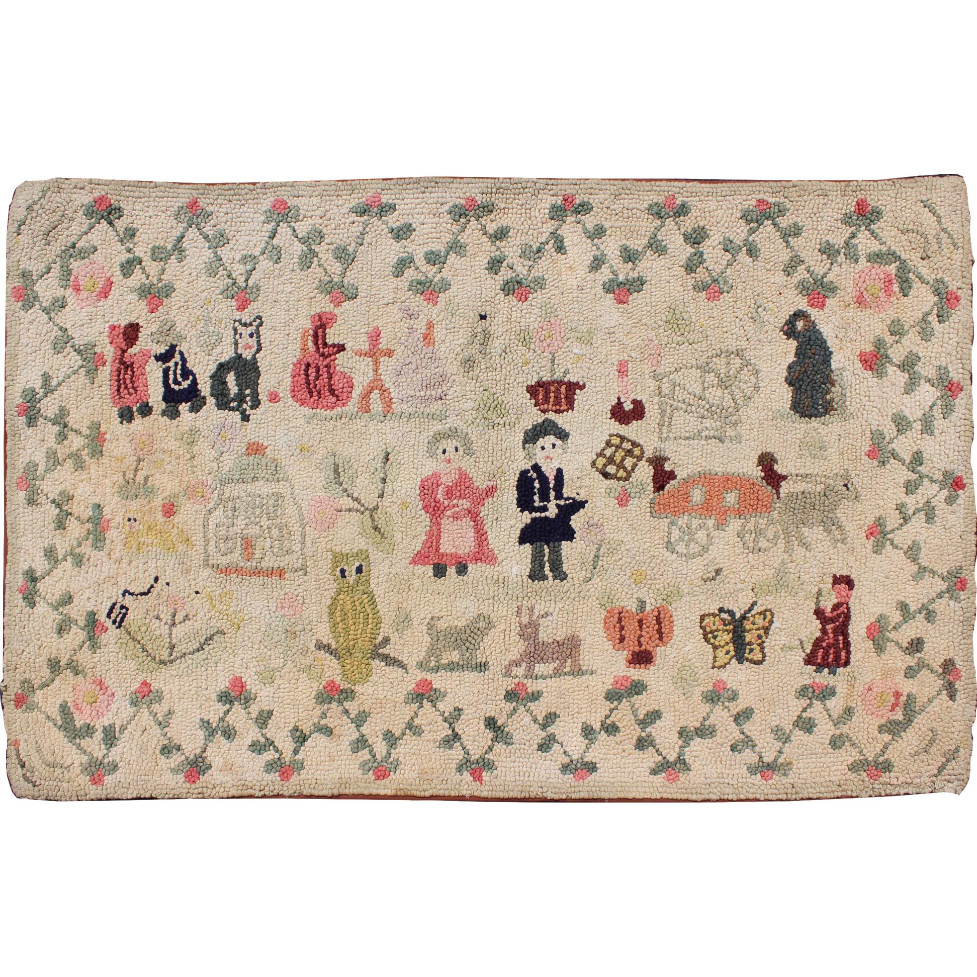 Antique American Hooked Rug Featuring Colorful Village Scene For Sale