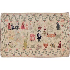 Antique American Hooked Rug Featuring Colorful Village Scene