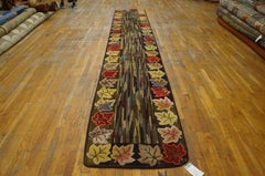 1930s Modernist Abstract American Hooked Rug Runner 2'6"x15'6" Woven Wool Carpet