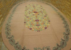1950s Rose European Floral Antique American Hooked Rug 12'0"x19'10" Wool Carpet
