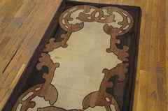 1900s Ivory Abstract Antique American Hooked Rug 2'8"x5'0" Handwoven Wool Carpet