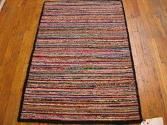 1920s Colorful Stripe Folk Art Antique American Hooked Rug 2'7"x3'9" Wool Carpet