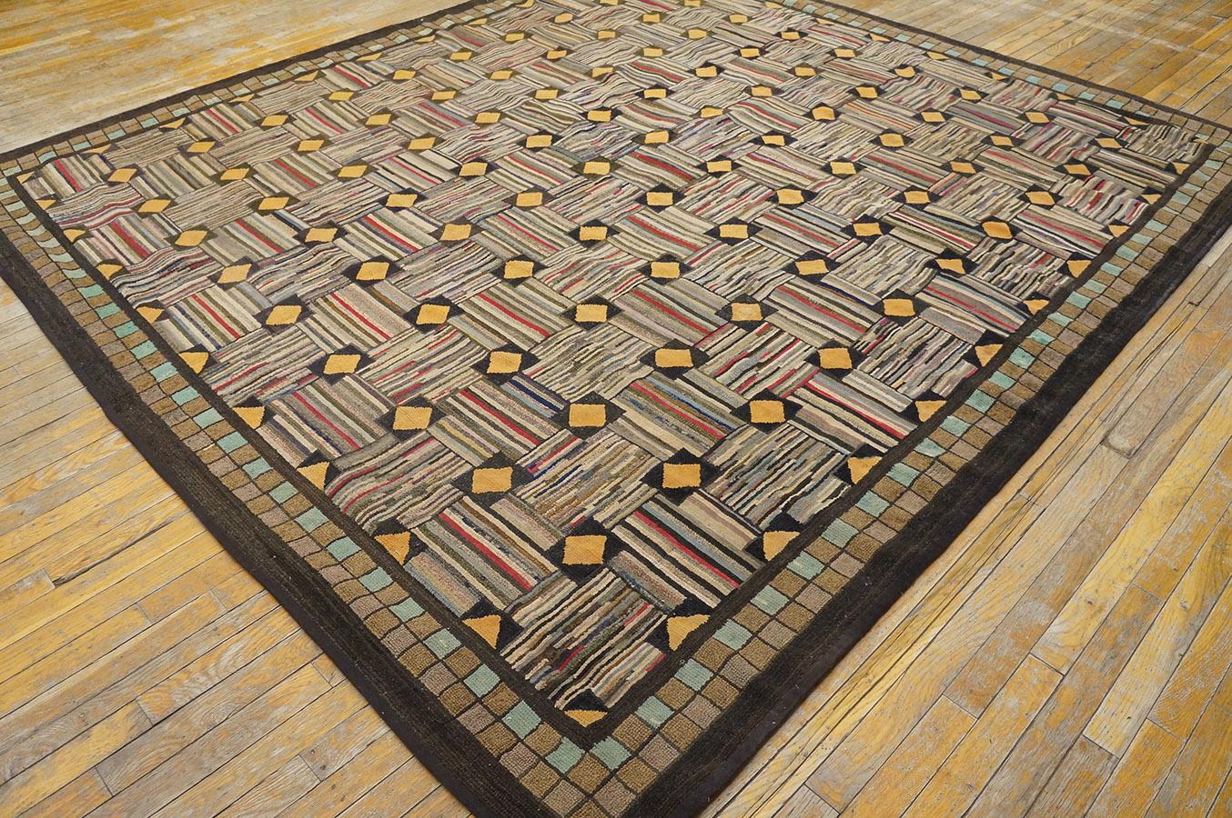 Tapis crocheté américain ancien, taille : 8'6