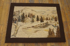 1930s Ivory Pictorial Folk Art Antique American Hooked Rug 2'4"x3'0" Wool Carpet
