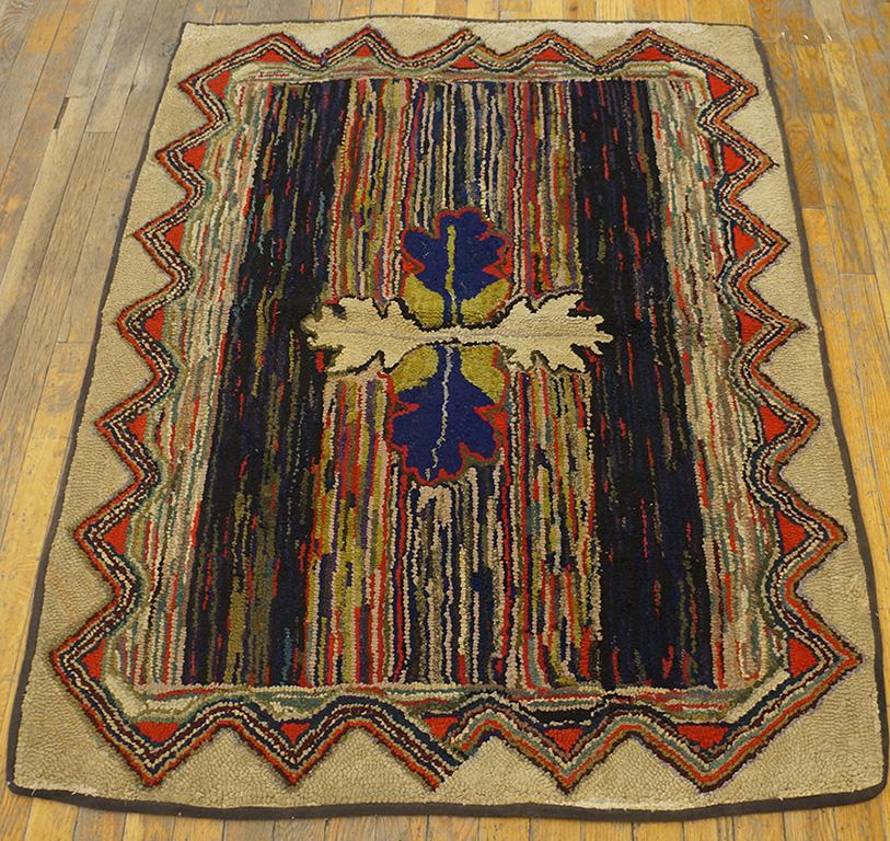 Hand-Woven Antique American Hooked Rug 3' 6